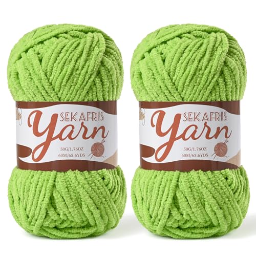 2 Pack Fluffy Velvet Yarn for Crocheting，Baby Blanket Yarn for Crocheting Soft，100g(131yds) Amigurumi Yarns，Plush Chenille Crochet Yarns，Puzzle Yarn for Crochet Weaving Craft(2 Grass Green) - color: 2 Grass Green