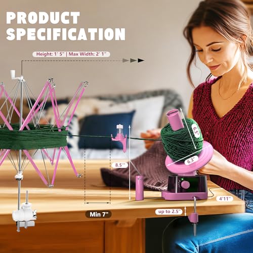 Yarn Winder and Swift, Electric Yarn Ball Winder & Swift Combo for Crocheting, Efficiently Cake with Strong Tension Adjustable Speed Up to 13 oz, Yarn Spinner Wool for Knitting Enthusiast (Pink) - color: Pink Swift Set