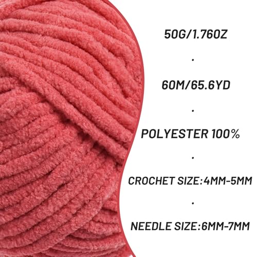 2 Pack Fluffy Velvet Yarn for Crocheting，Baby Blanket Yarn for Crocheting Soft，100g(131yds) Amigurumi Yarns，Plush Chenille Crochet Yarns，Puzzle Yarn for Crochet Weaving Craft(2 Watermelon Red) - color: 2 Watermelon Red