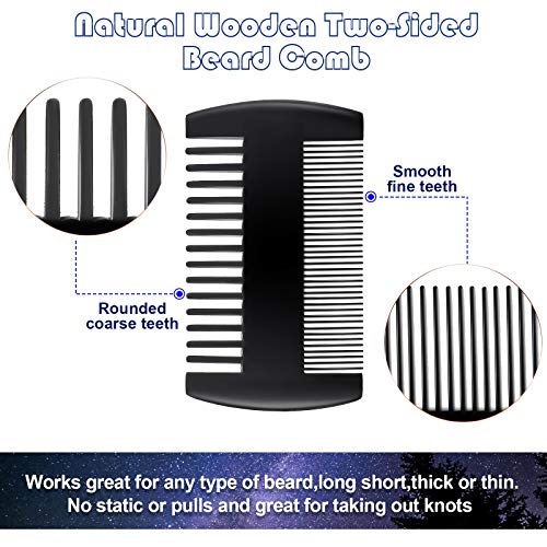 3 Pieces Beard Comb for Men Natural Sandalwood Wooden Mustaches Combs Dual Action Teeth Beard Comb with 3 Pieces Pocket Faux Leather Case for Beards Mustaches(Black) - color: Black