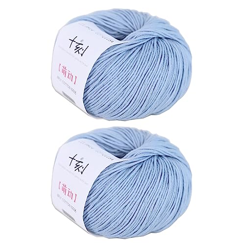 Fine Weight Knitted and Crocheted Cotton Yarn, 100% Long Staple Cotton Yarn, Baby Sports, 2 Packages of 100g/3.52oz (Per Skein 50g/162yards)-Funny Blue - color: PM14-Funny Blue