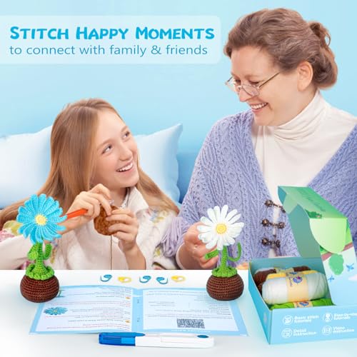 Crochetta Crochet Kit for Beginners, Crochet Starter Kits for Adults | Crochet Kit for Beginners, Crochet Starter Kits for Adults, Step-by-Step Video, DIY Crochet Animal Kits Knitting Supplies - color: 2daisy