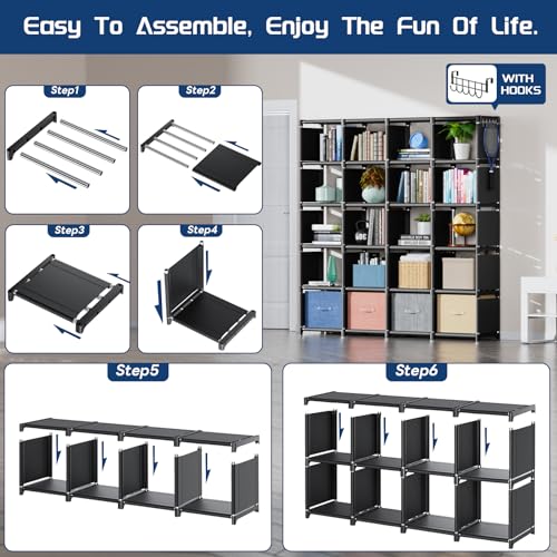 Mavivegue 20 Cube Book Shelf, Storage Organizer, Large DIY Bookcase, Metal Cube Bookshelf, Cubbies Closet Storage Organizer Shelves for Bedroom,Living Room,Home,Office - color: Black, size: 20-Grid