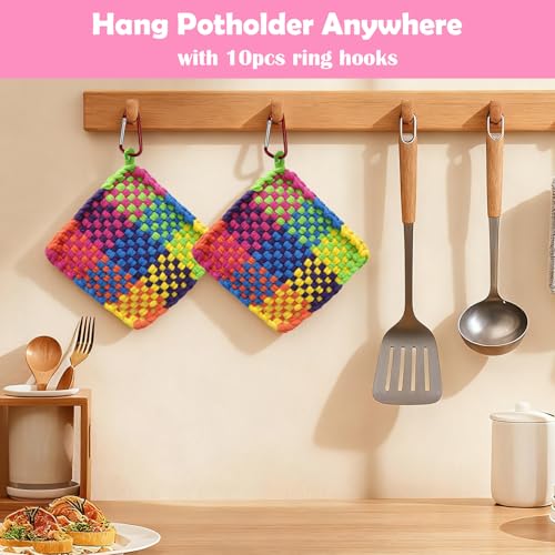 OYACH 7inch Cotton Potholder Metal Weaving Loom Loop,440 Potholder Loom Kit | 11 Colors 440 Rainbow Loops,12 Potholders,Metal Loom, 10 Rings Hook, DIY Crafts for Kids Adults, Gift for 6 7 8-12 Year Old - color: Weaving Loom Kits