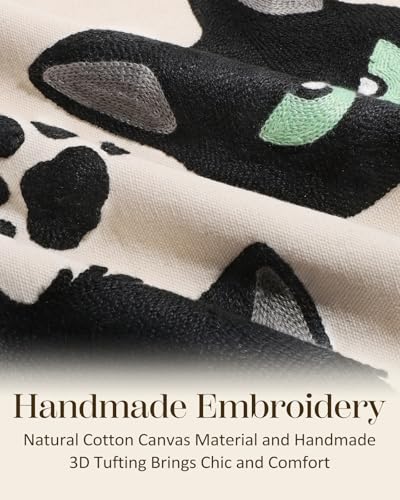 Embroidered Lumbar Pillow Cover 20x12 Inch, Cat Bone | Decorative Throw Pillow Cover, Whimsical Cushion Case with Hidden Zipper, Cottagecore Decor for Couch, Sofa, Living Room - color: Cat Bone, size: 20" x 12" (Pack of 1)