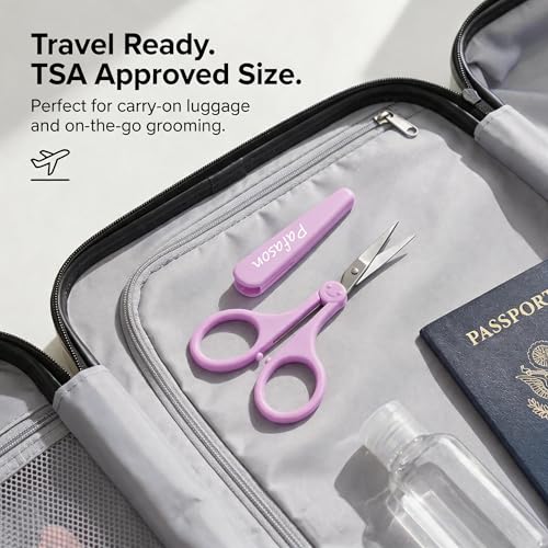 PAFASON Small Travel Sewing Crafting Scissors Set Straight Curved Tip | Stainless Steel for Quilting DIY Knitting Embroidery Cross Stitch Crochet Thread Yarn Paper Detail Cutting Safety Case - color: Straight 4in + Curved 3.5in Red