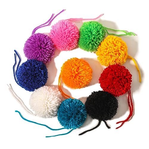 Pack of 12 Yarn Pom Poms for Hats 8CM-3 INCH Party Supplies Fuzzy Pompoms Balls with Tails Handmade Craft Pom Poms Decorative Accessories (Purple) - style: Purple