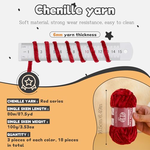 LUNARM Chenille Yarn for Crochet Knitting Chunky Blanket Velvet Yarn | 18 Pack 100g/3.5oz Pink Series Thick Soft Yarn for Beginners Knitting Fluffy Weaving Plush Scarves with Big Eye Needles - color: 18 Skeins-Pink Series