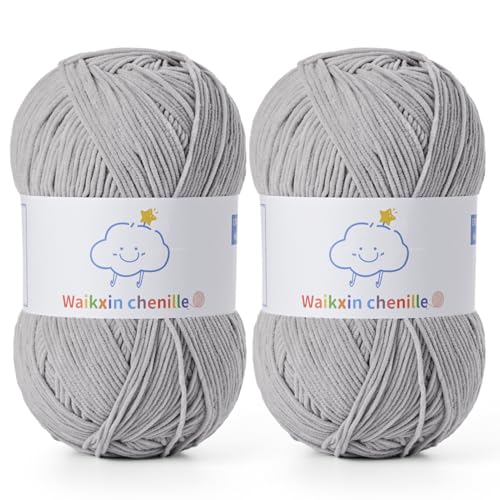 Fluffy Chenille Yarn for Crocheting，Baby Yarn for Crocheting Soft，2 Pack of 100g/3.5oz Velvet Amigurumi Yarn ，Fingering Weight Yarns for Crocheting Baby Blankets、DIY Craft.(2 Light Gray) - color: [2 Light Gray]