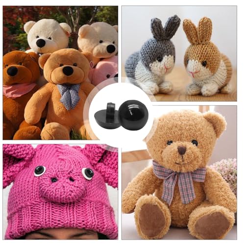Jiozermi Safety Eyes Buttons, Black, 10mm, 100Pcs | DIY Sewing Crafting, Round Craft Eyes, Sewing Shank Eyes, Round Domed Buttons, For Puppet Bear Doll Animal Stuffed Toys - size: 10mm
