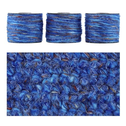 Artisanal Yarn Collection Multifiber Fancy Yarn for Knitting Crocheting Crafts DIY, Set of 3 Rolls(100 Cobalt Blue Velvet Waves) - color: 100 Cobalt Blue Velvet Waves