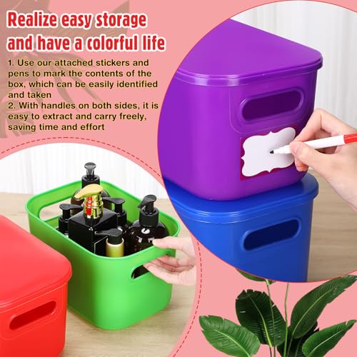 Thyle 12 Pack Plastic Storage Bins with Lids 7 Quart | Stackable Organizer Boxes with Handles and Labels, Colorful Toy Storage for Classroom Shelf Bedroom Desktop, School Supplies - color: Brightly Colored