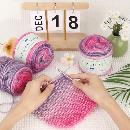 Aeelike Cake Yarn for Crocheting, Soft Ombre Crochet Yarn, Lotus Purple | 6 PCS #3 Light weight 100g(3.52oz) 245m( 267yards), 60% Cotton Blend Gradient Yarn for Blanket Scarves DIY Crafts, Ideal Gift - color: Lotus Purple Gradient, size: 6 pcs