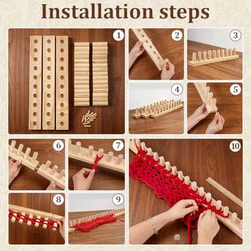 PH PandaHall 47 Inch Chunky Blanket Loom Knitting Kit, Adjustable Size Hand Knitting Kit DIY Wooden Weaving Blanket Maker Yarn Crochet Loom Frame for DIY Hand Yarn Crafts Beginner