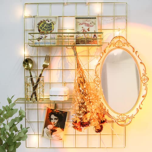 Grid Wire Board,for Memo Picture Panel Wall Decoration | for Room Office Mat Photo Hanging Art Display Frames Desk Storage Organizer,17.3" x 11.8"(2Pack) (Gold)