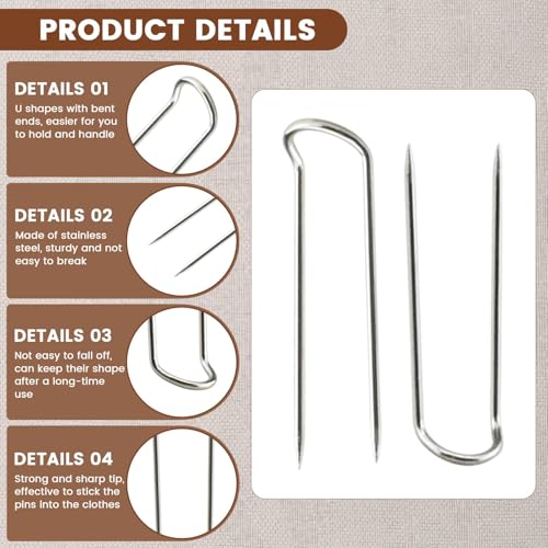 300 Pieces Sewing U Shaped Fork Pins, 0.9 Inch Multipurpose Stainless Steel | Sewing Double Blocking Needlecrafts Straight Pin for Sewing Fabric Quilting Crafts Jewelry Display Home Decor DIY, Silver