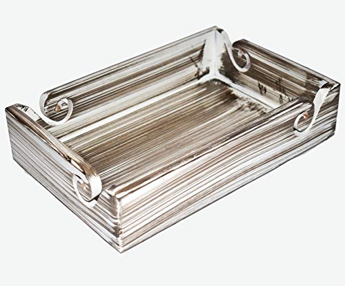 Solid Handmade Crafted Wooden Portable Antique Yarn Storage Bowl Tray - Holder for Knitting Crochet Hook Accessories - Multipurpose Organiser (Teak White, 12" x 8" x 2.5") - color: Teak White