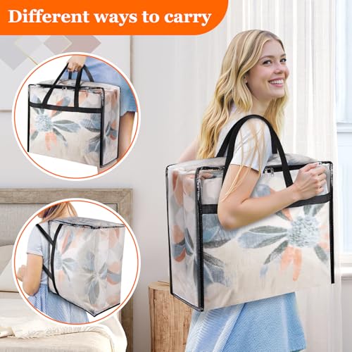 TasticTotes 4 Pack Clear Storage Bags for Comforter, Clothes & Bedding, 40L | Plastic Blanket Storage with Zipper & Handle, Foldable Moving Bags, Closet Organizer and Under-Bed Storage Containers - size: 40L