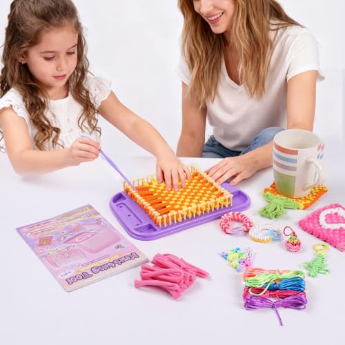 Souroyea 6-in-1 Friendship Bracelet Making Kit for Girls,Weaving Loom Kit Toys, Craft Kits for Kids,Age 6-12 Year Old Girls Gifts Ideas, Bracelet & Coaster & Bag Weaving Making kit-Pink - color: Pink