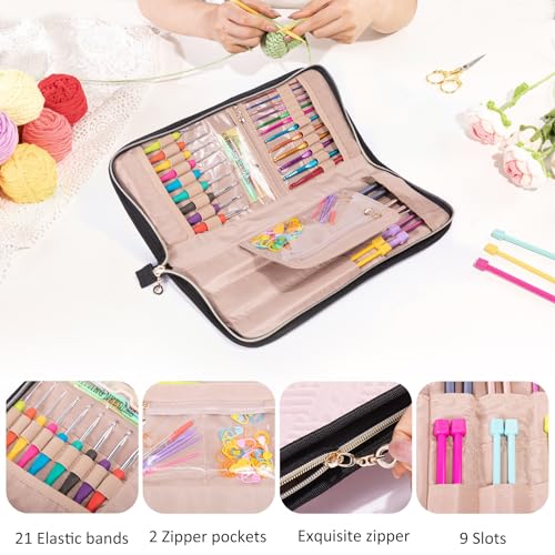 Knitting Needles Case (up to 14 Inches) - Needle & Crochet Hook Organizer - color: Pink, size: 14 Inches