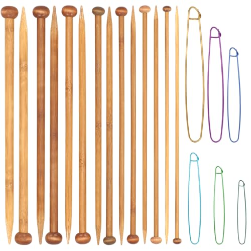 yeloumiss 7 Pairs Bamboo Knitting Needles Set Long Wooden Knitting Needles | Single Point (4-10mm) Bamboo Natural Straight Wood Needle for Beginners Sweater Shawl Scarf