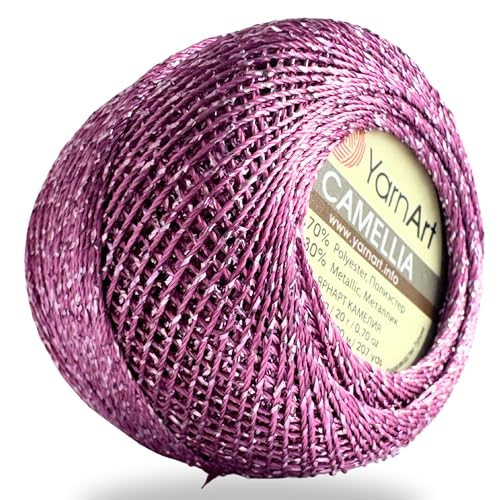 Yarnart Camellia Metallic Shimmer Fine Yarn - 70% Polyester, 30% Metallic, 192m, 20g, Crochet Thread, Lace, Embroidery, Jewelry Making, and Decorative Craft Yarn, 1.25mm (Mulberry Silver, 20g Skein) - color: Mulberry Silver, size: 20g Skein