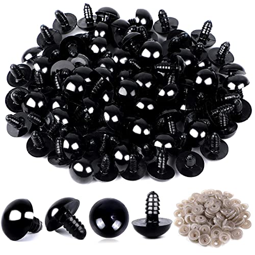 UPINS 120Pcs 24mm Plastic Safety Crochet Eyes with 120Pcs Washers for Craft | Black Plastic Eyes Bulk for Stuffed Animals, Crochet Toy Crafters, Doll Making Supplies - size: 24mm