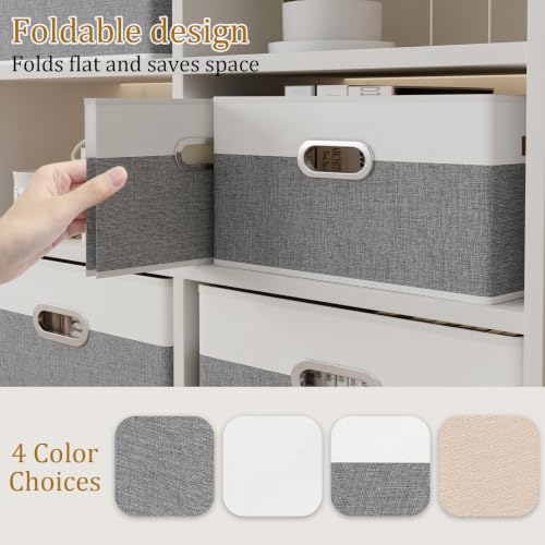 Yawinhe Collapsible Fabric Storage Bins,15.0x9.8x8.3in,White/Grey,4-Pack | Foldable Storage Baskets for Shelves, Closet Boxes for Organization, Washable Closet Organizer for Towels, Canvas Bins - color: White/Grey, size: 15.0x9.8x8.3inch(4-Pack)