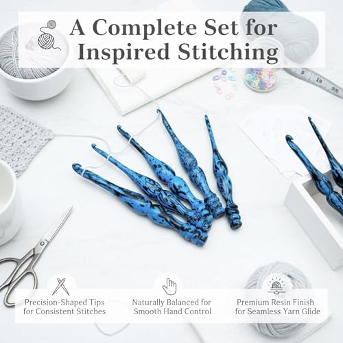 Wooden Crochet Hooks Set, 7 pc Ergonomic Crochet Hooks for Arthritic Hands, 4mm-10mm Engraved Sizes - Comfort Soft Grip Handle for Crocheting & Knitting - Premium Gift for Her(Hooks Only) - color: Hook Set Only