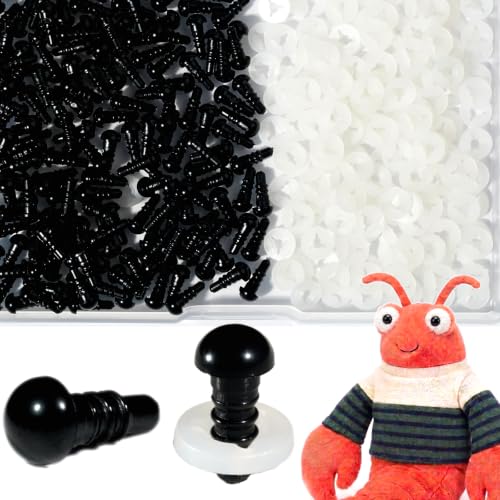 SEVENSUN 6mm Safety Eyes for Crocheting, 300pcs Black Crochet Eyes for Crochet Animals, amigurumi Eyes for Crafts, Craft Eyes for amigurumi Stuffed Animals Eyes - size: 6mm
