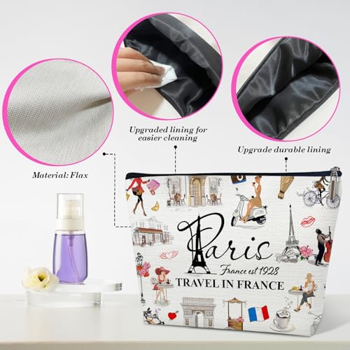 Paris Travel Gift Makeup Bag, City Themed Cosmetic Pouch for Women | Travel in France Essential, Paris Souvenirs Bag, Trip Favors for Traveller Lovers - color: multicolor0206
