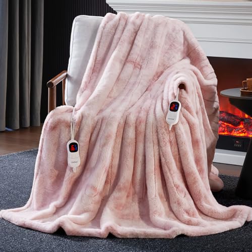 Guohaoi Heated Blanket, Soft Faux Rabbit Fur Electric Throw, 84"×90" | Electric Blanket with 10 Heating Levels 5 Setting Timer Auto Off, Cozy Warm Heating Blankets, Machine Washable, Pink - color: Pink, size: 84''*90''