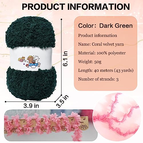 6 PCS Soft Coral Velvet Chenille Yarn for Crocheting,Fluffy Yarn for Knitting and Crochet DIY Craft,Warm Crochet for Bag Hat Scarve Gloves Slippers Dolls(Green) - color: green
