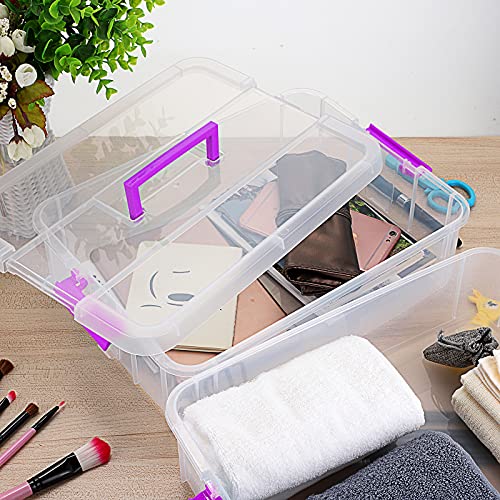 BTSKY 2 Layer Stack & Carry Box, Plastic Storage Container Box with Lid | Multipurpose Craft Organizers and Storage for Organizing Stationery, Sewing, Art Craft, Jewelry & Beauty Supplies, Purple - color: Purple