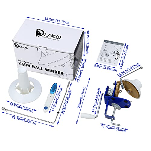 LAMXD Large Capacity Yarn Winder - 10-Ounce, Jumbo Metal Yarn Ball Winder with Thread Cutter Scissors, Blue and White - size: Large Ball Winder