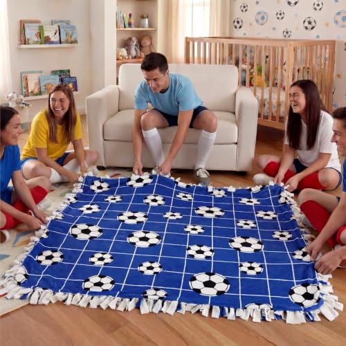 Chumia 2 Pcs/1 Set Soccer Tie Blankets Craft Kit 57 x 57 Inch DIY No Sew Fleece Blanket Black and White Sports Ball No Sew Fabric Tie Knot Throw Craft Gift for World Soccer 2026 Fan Couch Sofa - style: Soccer