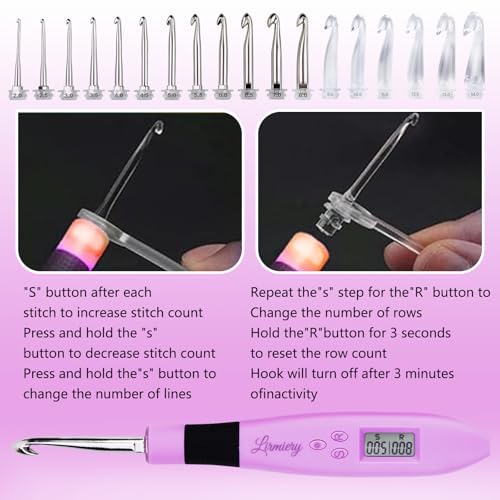 18 Size Counting Crochet Hooks Set Digital with Light up Crochet Hooks Set Ergonomic Soft Grip,Lighted Crochet Hook for Stitch & Row Counting - size: 18size