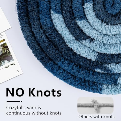 Cozyful Chunky Yarn for Hand Knitting - #10 Chunky Chenille Blanket Yarn, Jumbo Big Thick Chunky Yarns for Crocheting, Tie Dye Bulky Knit Yarns, 8 Skein (20 yds 8 oz Each Skein), Navy & Multi Blue - color: Navy & Multi Blue