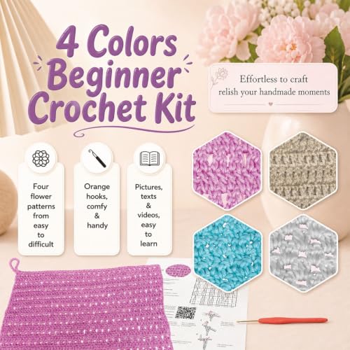 zwzxd Beginner Crochet Kit: Cotton Thread, Hooks & DIY Dishcloth Tutorial （BRT Rainbow Candy） - color: Bright Rainbow Candy