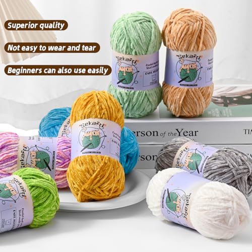 3 Pack of 300g (590yds) Fuzzy Chenille Yarn for Crocheting,Fluffy Amigurumi Crochet Yarn for DIY Craft/Hat/Clothes, Soft Velvet Baby Blanket Yarns（3 Khaki） - color: 3 Khaki