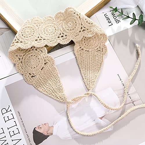 CHLINS Headband, 3PCS Crochet Hairband for Women - Floral Elastic Handmade Head Wrap Bohemian knit Headband for Women and Girls (Purple, Beige, Light coffee) | Floral Elastic Hippie Daisy Handmade Bohemian Crocheted Hairband Non Slip Knitted Head Wrap Sca