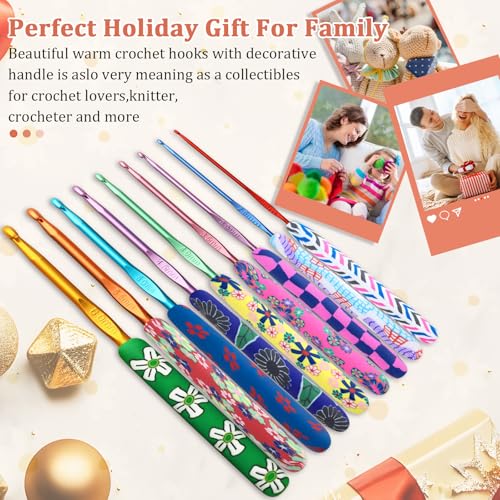 Looen Crochet Hook 9-Piece Set, Ergonomic Soft Grip for Crocheting, Warm Crochet Hooks, Beautiful Knitting and Crochet Supplies, Crochet Kits for Arthritis Patients and Beginner Kids. - color: purple