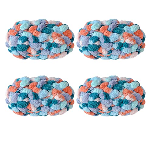 4 Balls Pomp-A-Doodle Yarn,100% Polyester Jelly Bean POM-POM Ball Yarn for Crochet Knitting Blanket Mat Pet Nest 600g (Sunny Love) - color: Sunny Love