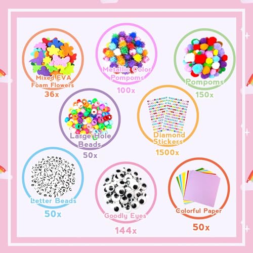 ZEIZHUBN Arts and Crafts Supplies for Kids Crafts Kit with Pipe Cleaners DIY Crafts for Kids Art School Supplies Materials All in Crafting Box Craft Supply Set Gifts for Kid Girls Boys Age 4-8, 8-12 - color: Pink