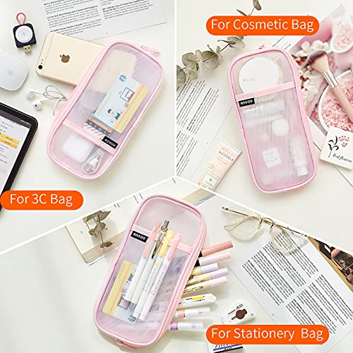 EASTHILL Grid Mesh Pen Pencil Case with Zipper Clear Makeup Color Pouch Cosmetics Bag Multi-Purpose Travel School Teen Girls and Boys Transparent Stationary Bag Office Organizer Box for Adluts(Pink) - color: Pink