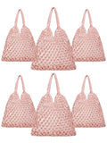Aliceset 6 Pcs Bachelorette Beach Bags Macrame Tote Bags Crochet Beach Bag for Women Bridesmaid Travel Gifts - color: Pink, style: Classic