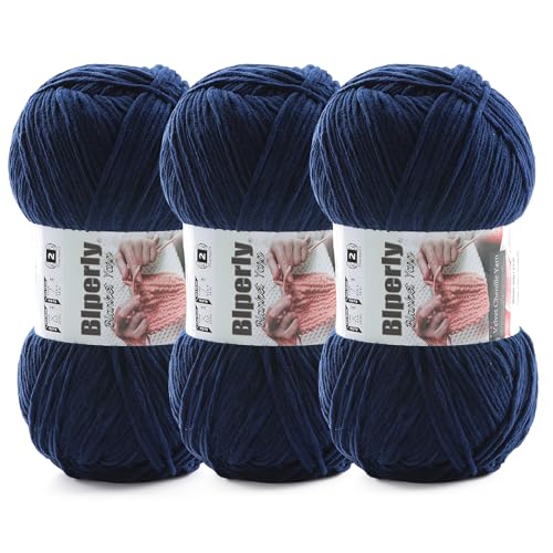Skinny Chenille Yarn for Crocheting and Knitting - 3 Pack of 100g/317yds Ultra Soft Fluffy Plush Velvet Yarn - #2 Crochet Yarn for Amigurumi, Blankets, Plush Dolls, Baby Clothes (3, Navy Blue) - color: Navy Blue
