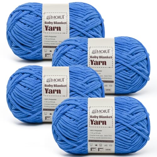 Fluffy Chunky Yarn for Crocheting, Chenille Crochet Yarn 6 Super Bulky, 4 Pack of 161 yds/7.76 oz Baby Blanket Yarn, Soft Velvet Yarns for Knitting Amigurumi&DIY Crafts/Hats/Socks(4 Azure) - color: 4 Azure