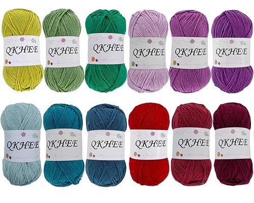 Yarn for Crocheting and Knitting 12 * 1.76 Oz (50G) /195yd, Soft Yarn 60% Cotton 40% Acrylic Fine Crochet kit Suitable for Making Granny Squares and amigurumi (Color Intrigue) - color: Color Intrigue
