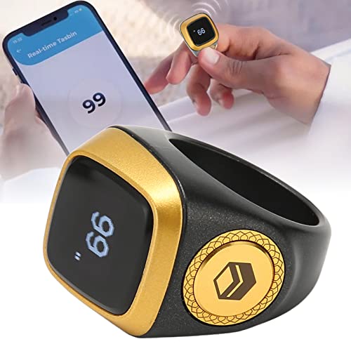 Digital Tally Counter Ring, 20mm, Black | Smart Counter with Vibration Reminder & Mini LCD Screen, Resettable, for Muslim Azan Alarm Clock